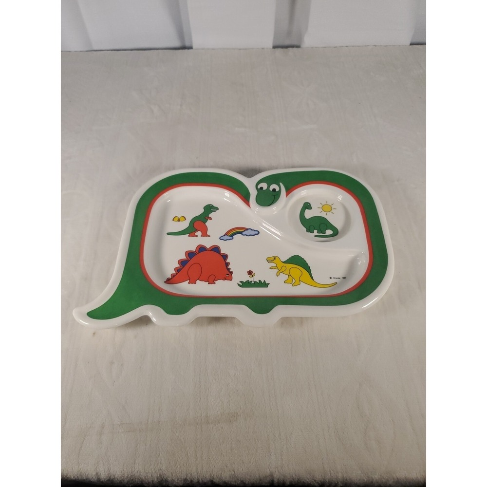 Oneida Dinosaur Toddler‎ Plate Plastic Divided Food Fun Kids Tray Vintage 1987